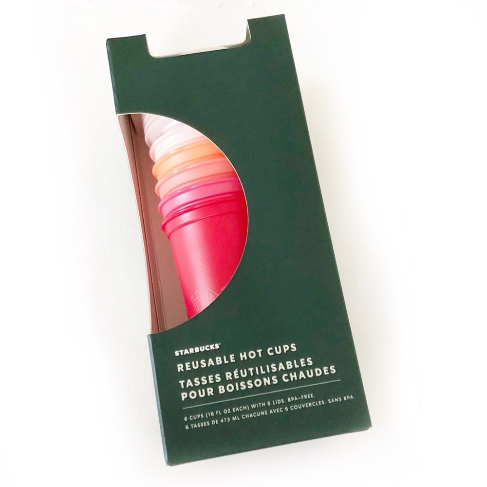 STARBUCKS 2019 Red Pink Ombré Reusable Hot Cup Set